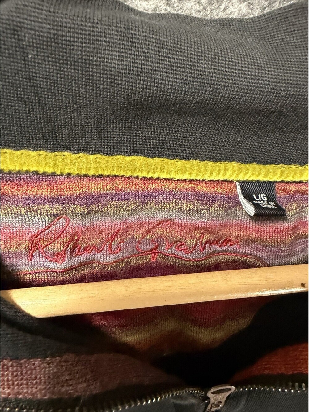 Robert Graham Men’s L Cotton Quarter Zip Pullover Charcoal Contrast Trim 👀